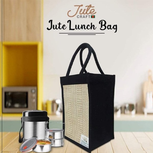 Jute Lunch Bag Black and Natural Jute Lunch Bag Black and Natural