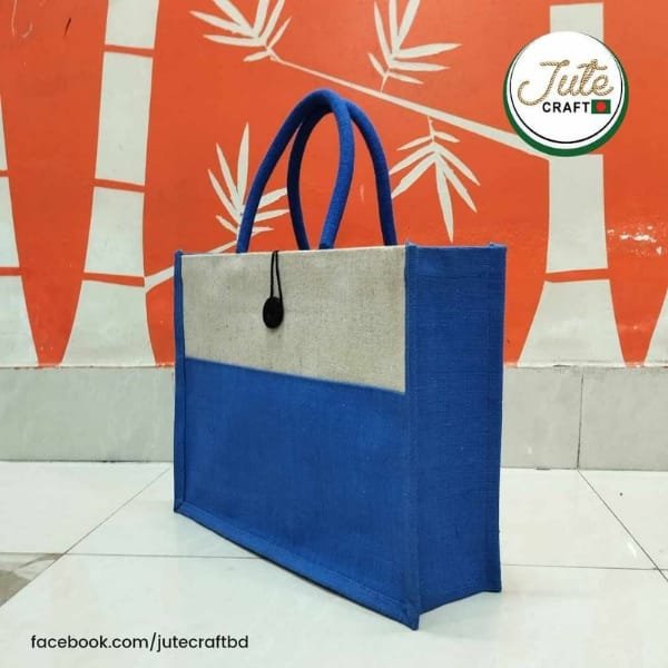 Jute Regular Handbag Blue Button